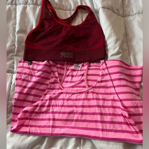PINK Victoria's Secret Tops - Pink Victoria’s Secret striped tank top and sports bra